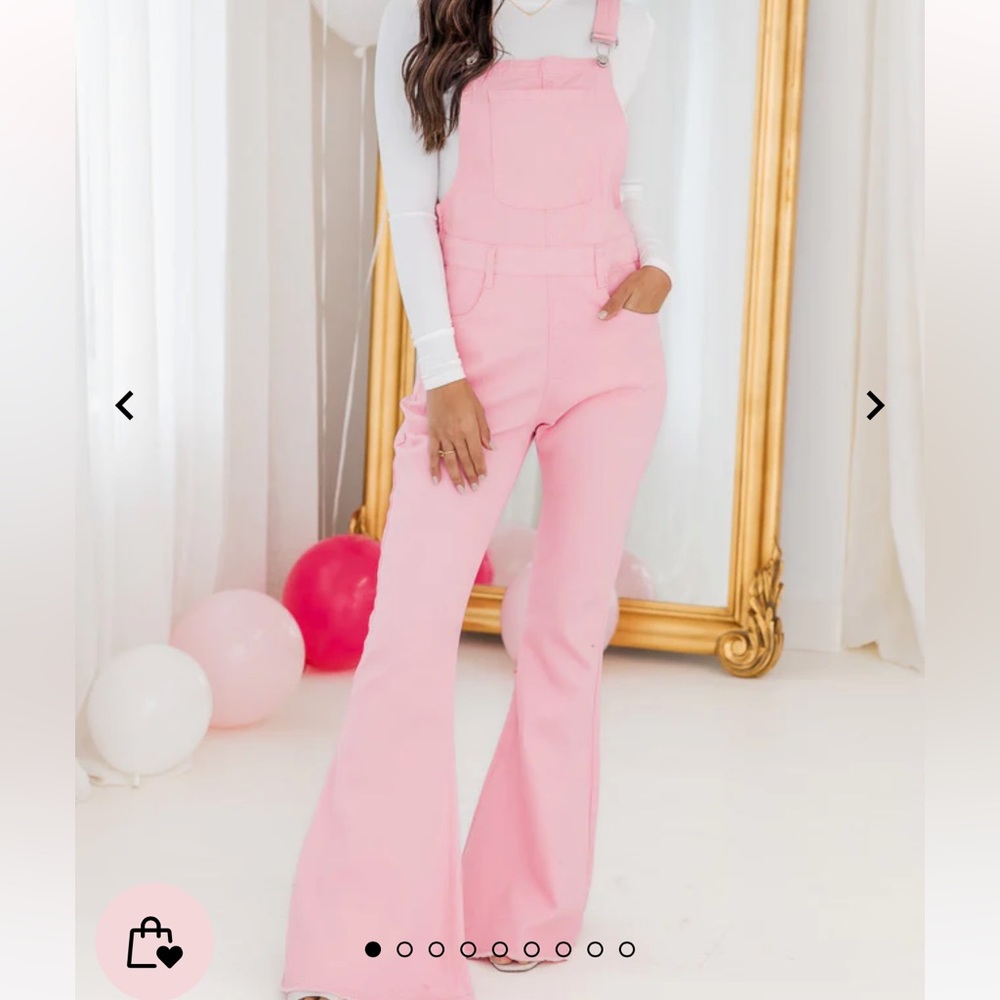 My Baby Loves Me Pink Flared Overalls
